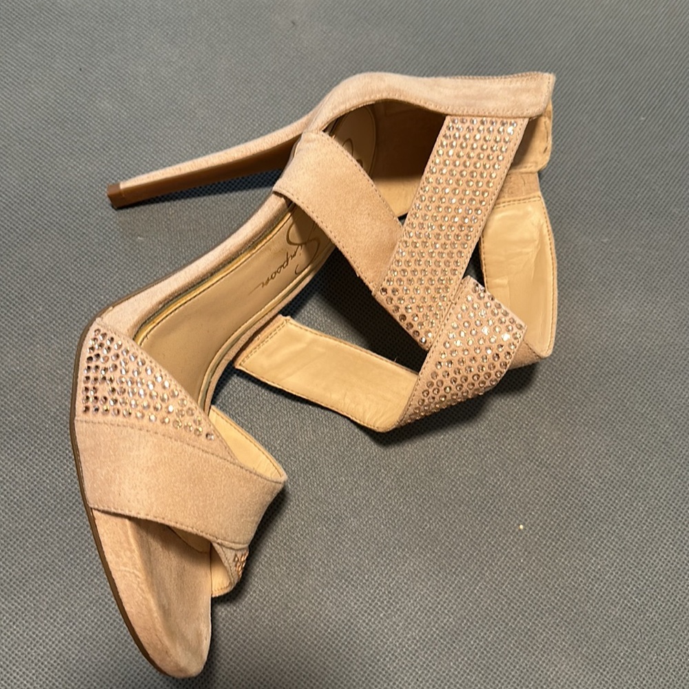 Jessica Simpson Beige Crystal Strappy Stiletto Sandals - Picture 2 of 4